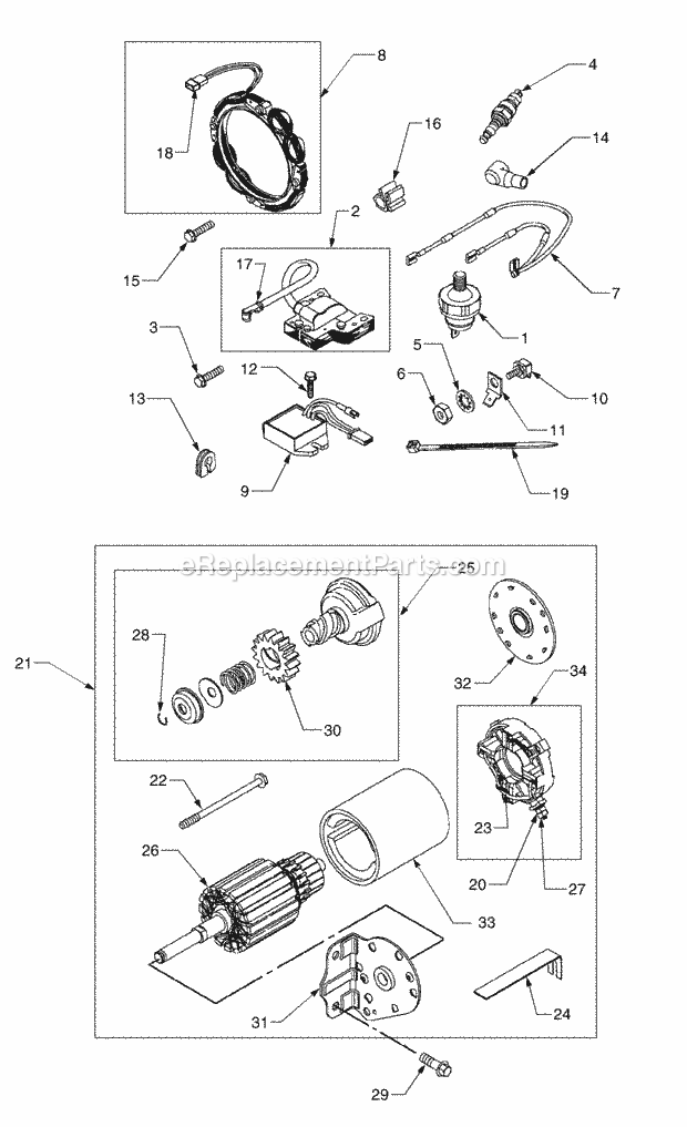 Electric Starting Motor Diagram and Parts List for 3185 14A-665-100 Cub Cadet Lawn Tractor